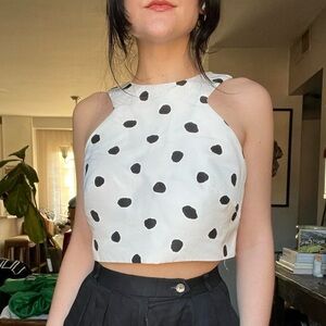 White Polka Dot Halter Crop Top